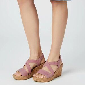 BORN Women's HYURO Strappy Cork Wedge Sandals, Pink Size 11M
